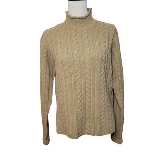 Womens Cable Knit Mock Neck Sweater - Beige
